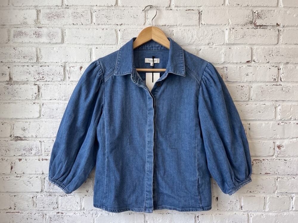 OAT New York Statement Puff Sleeve Denim Button Down Coastal Cowgirl